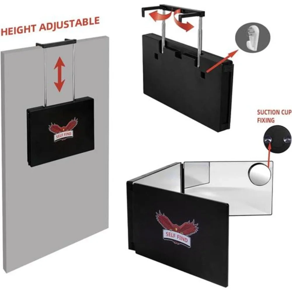 3Way Mirror for Hair Cutting, 360° Mirror for Haircuts for Men Height Adjustable